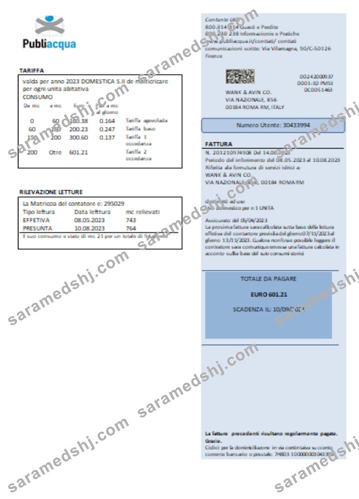 Publiacqua utility business bill, SCR